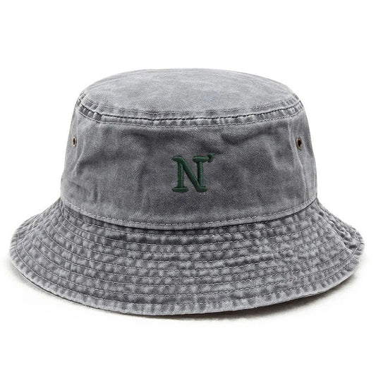 N Letter Washed Cotton Bucket Hat