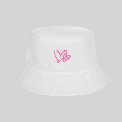 Women's Solid Color Pink Heart Pattern Bucket Hat