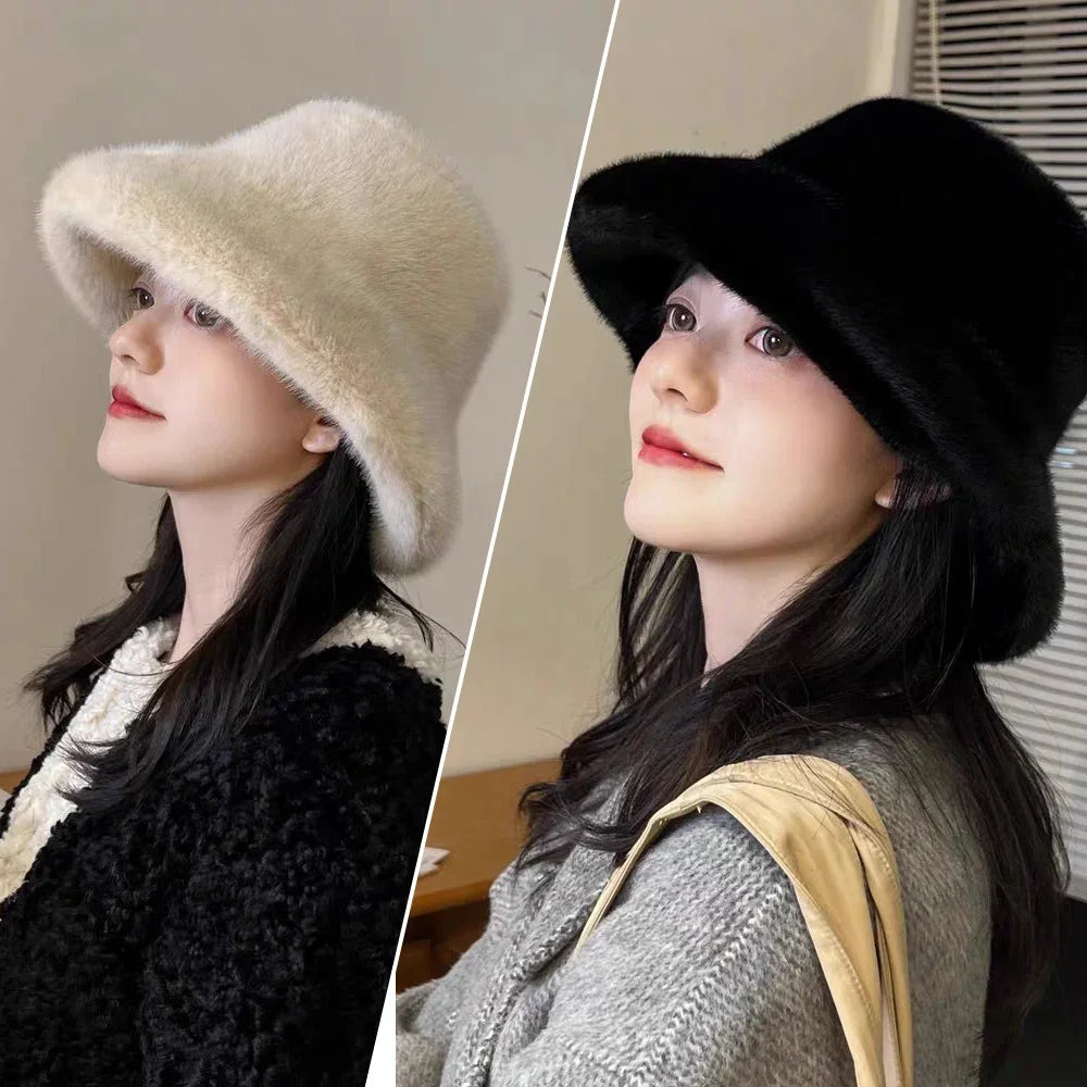 Windproof Warm Female Panama Caps Solid Fashion Bucket Hat