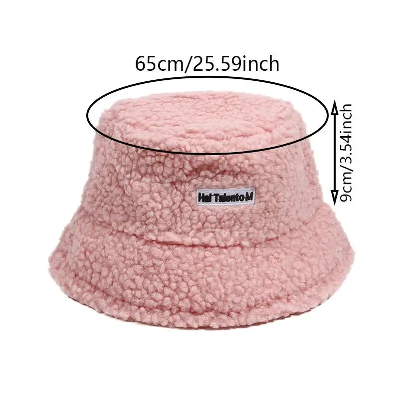 Winter Girl Boy Bucket Hat Cute Lamb Wool Letter Fisherman