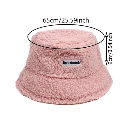 Winter Girl Boy Bucket Hat Cute Lamb Wool Letter Fisherman
