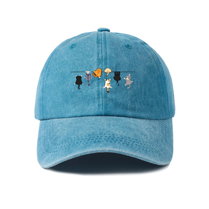 Cats Hanging on Clothesline Graphic Baseball Cap