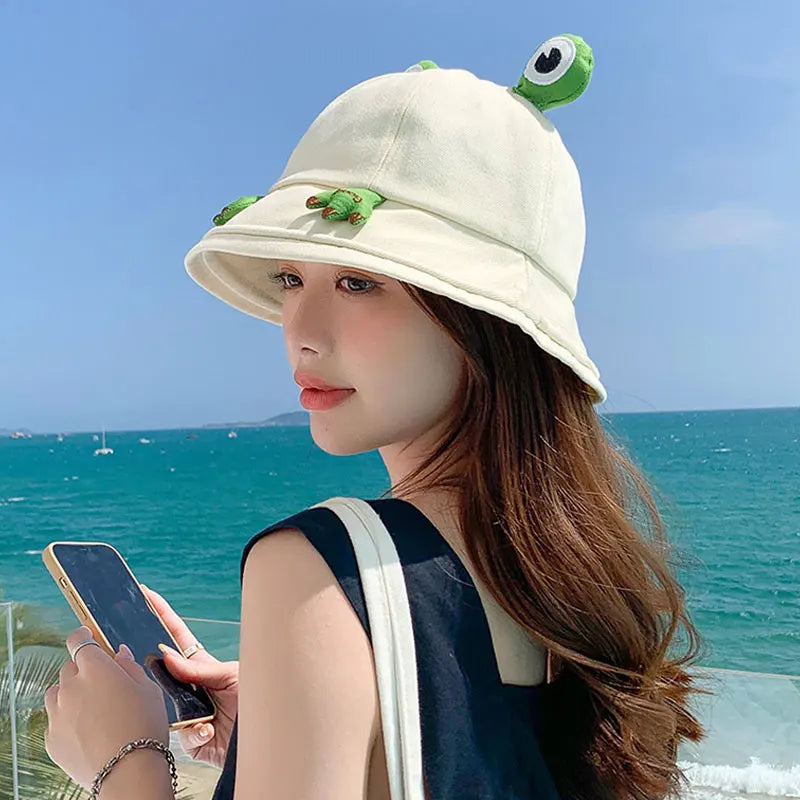 RICYGVM Funny Frog Fisherman Hat For Women Sunscreen Bucket Hat Unisex