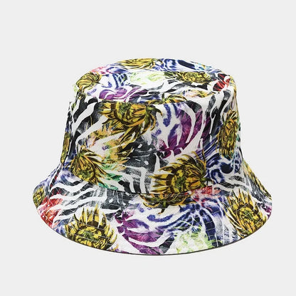 Cotton Flowers Graffiti Print Bucket Hat Fisherman Hat Travel Sun Cap Hats For Men And Women