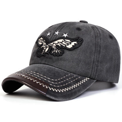 Unisex Eagle Pentagram Embroidery Wash Baseball Caps