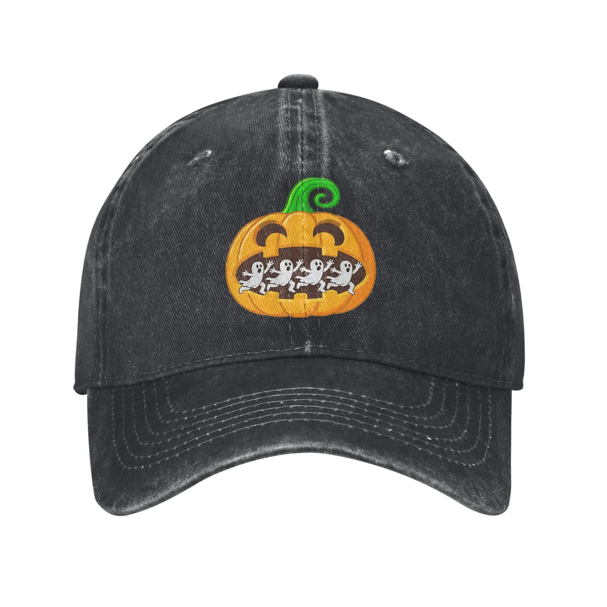 Pumpkin Chasing Ghosts Vintage Halloween Classic Washed Baseball Cap