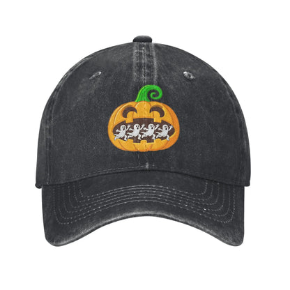 Pumpkin Chasing Ghosts Vintage Halloween Classic Washed Baseball Cap