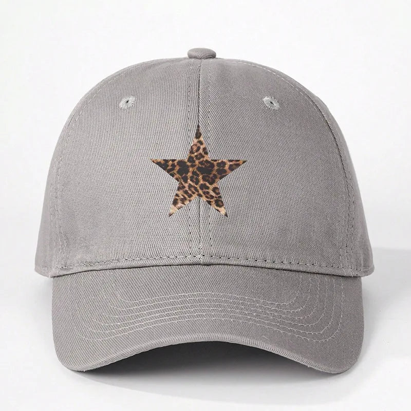 Leopard Print Star Soft Cotton Baseball Cap Unisex