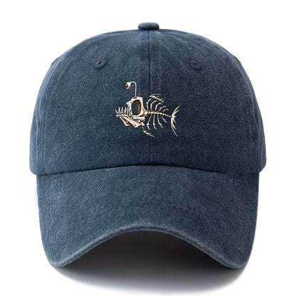 Fishbone Printed Baseball Cap Classic Retro Curved Brim