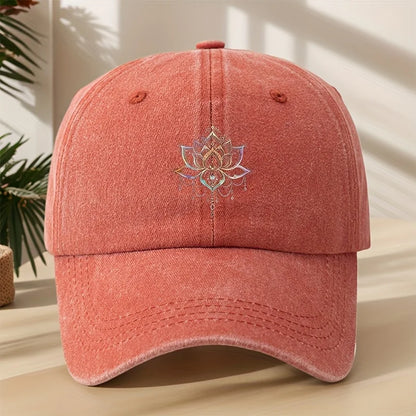 Vintage Versatile Cartoon Lotus Print Washed Vintage Soft Top Sunshade Baseball Cap