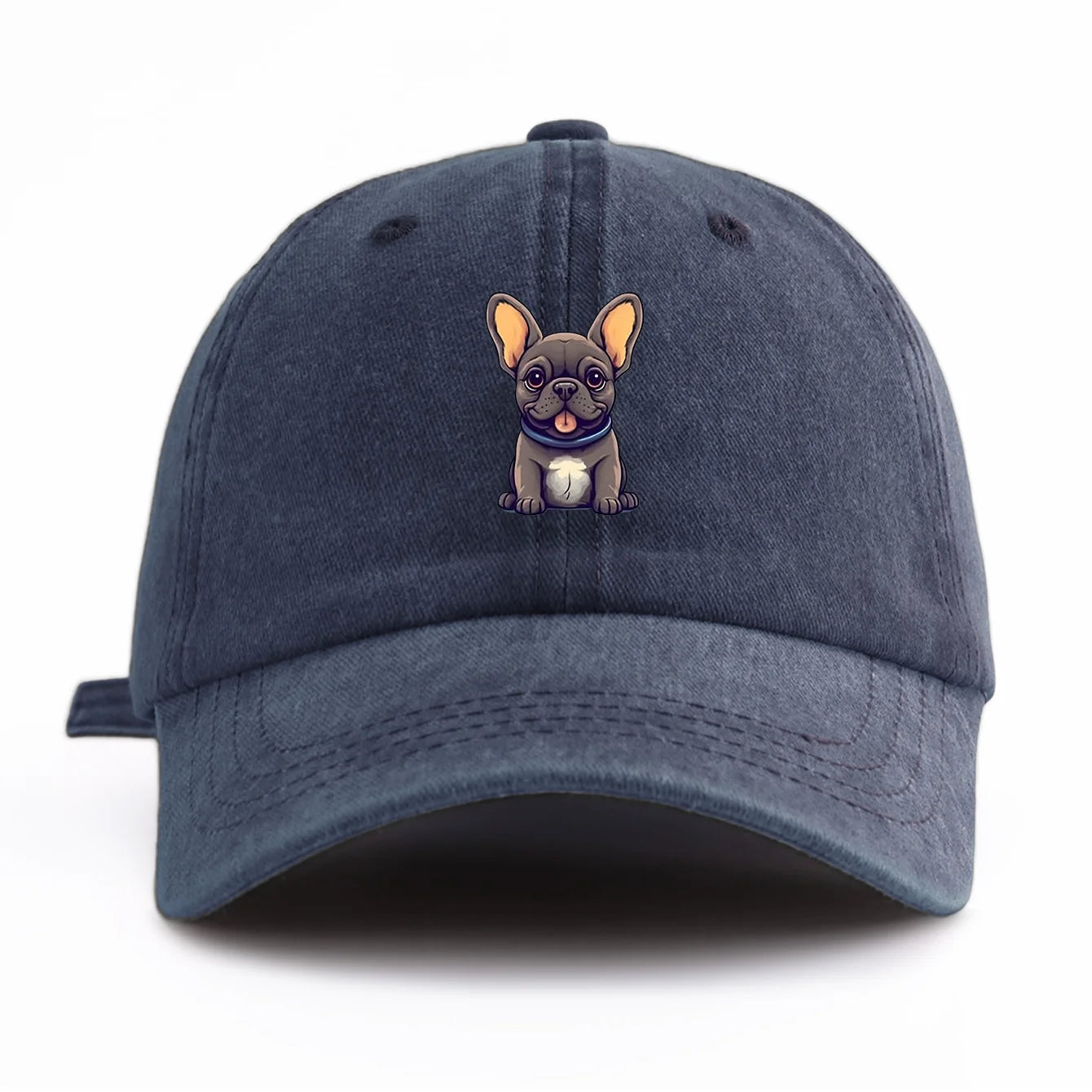 Bulldog Print Washed Baseball Cap For Adults
