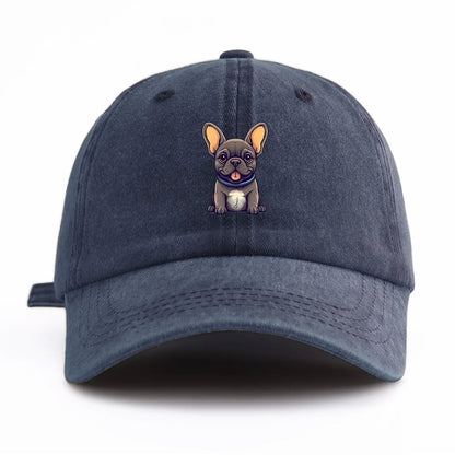 Bulldog Print Washed Baseball Cap For Adults
