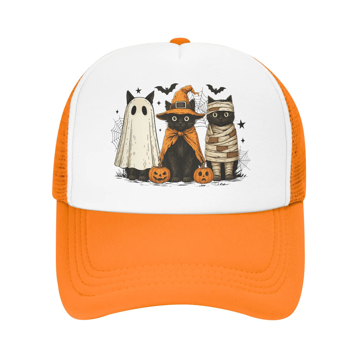 Retro Black Cat Witch Scary Halloween Pumpkin Baseball Cap