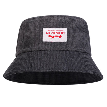 Unisex LOVERBOY Sewing Label Personality Corduroy Bucket Hats Fishermen Caps