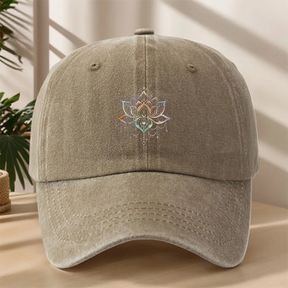 Vintage Versatile Cartoon Lotus Print Washed Vintage Soft Top Sunshade Baseball Cap