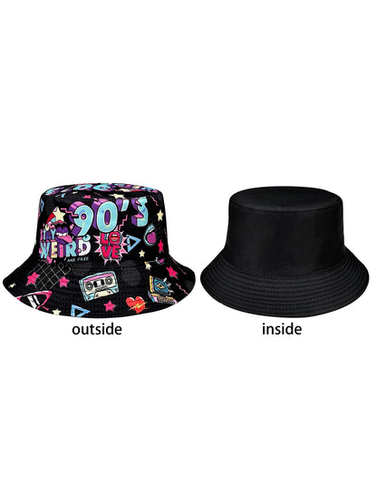 Abstract Personality Tape Black 90S Print Bucket Hat Sun Hat