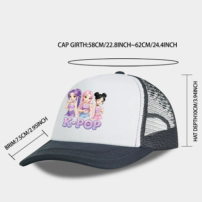 Y2K-Style Baseball Cap With K-Pop Print Design