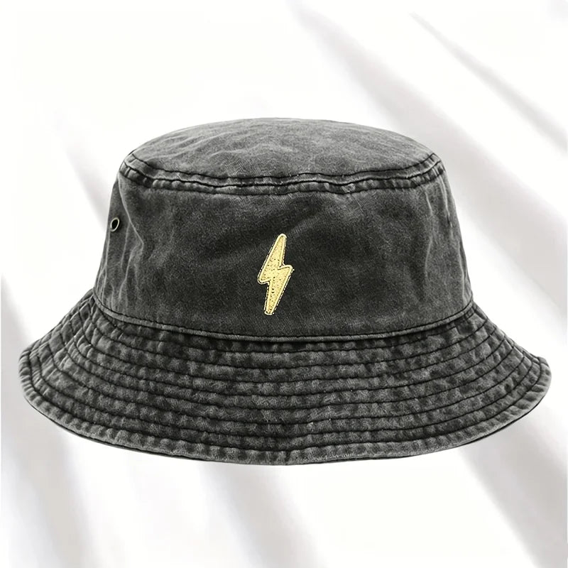 Lightning Bolt Print Distressed Bucket Hat