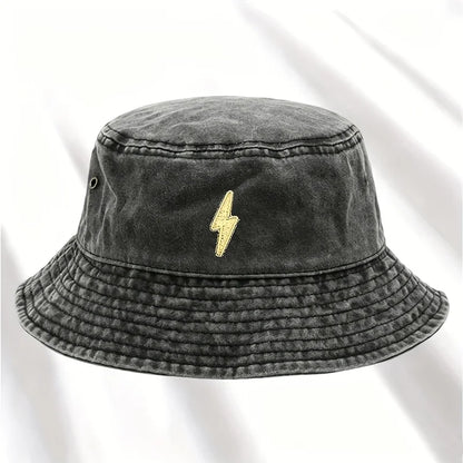 Lightning Bolt Print Distressed Bucket Hat