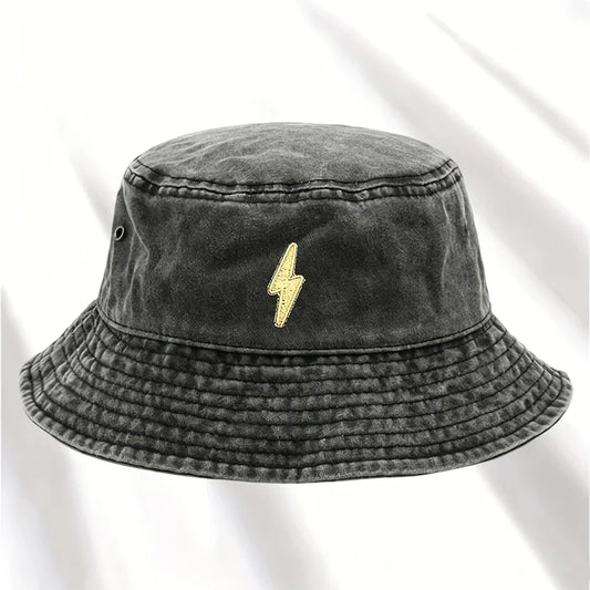 Lightning Bolt Print Distressed Bucket Hat
