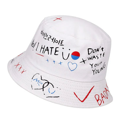 Unisex Letter Graffiti Printing Personality Bucket Hats Fishermen Caps