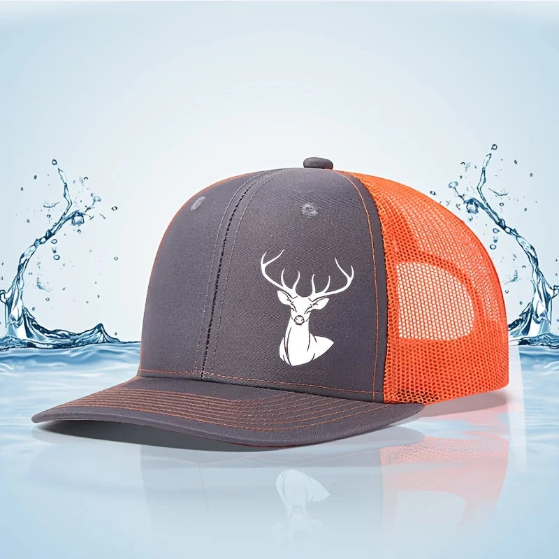 White Deer Head Printed Snapback Caps Breathable Mesh
