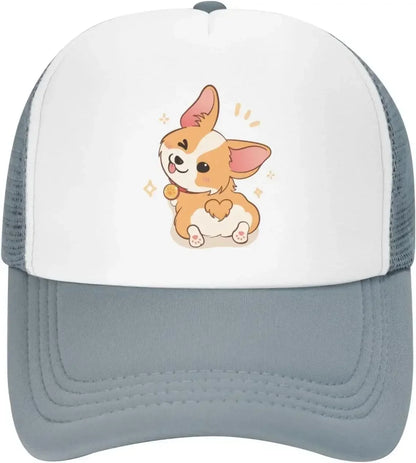 New Mesh Dad Hat Adjustable Washed Cute Corgi Cartoon Baseball Cap