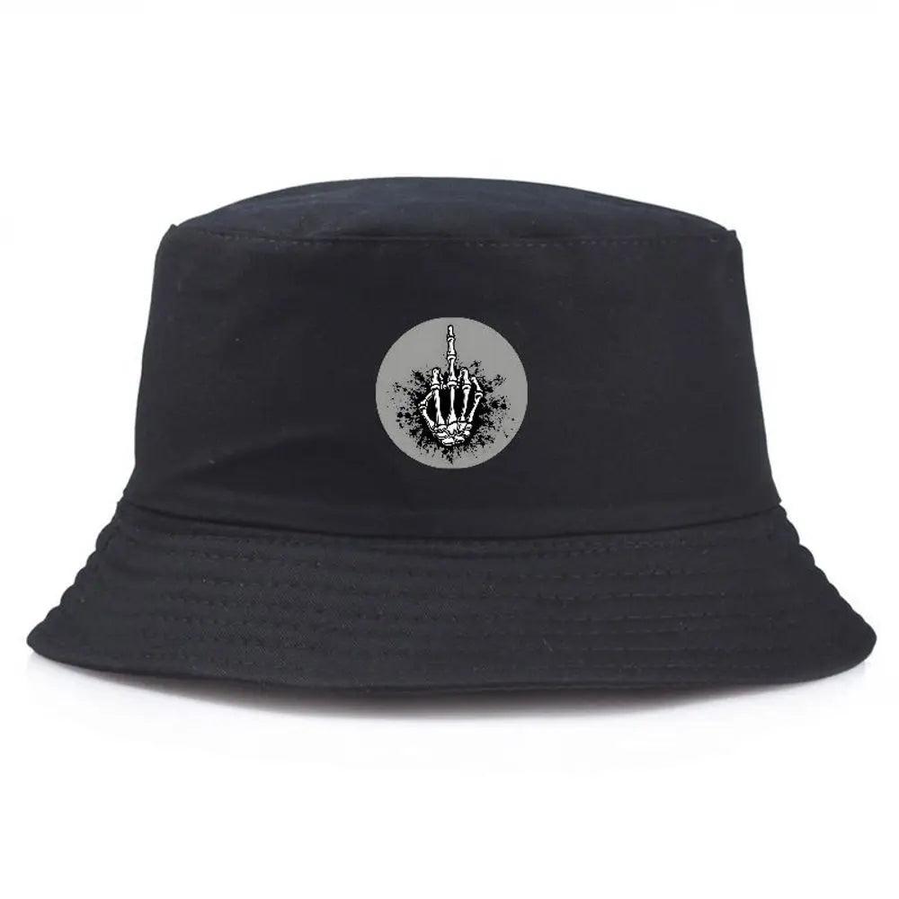 Black Bucket Hat with Hand Gesture Print Summer Fisherman Fishing Hat For Men Women