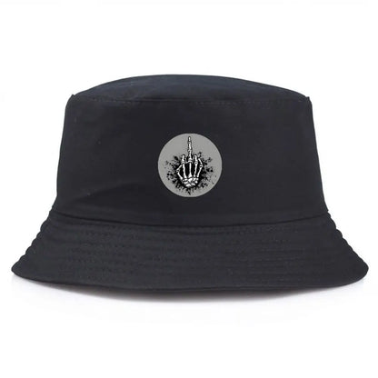 Black Bucket Hat with Hand Gesture Print Summer Fisherman Fishing Hat For Men Women