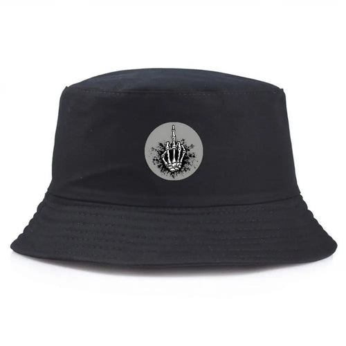 Black Bucket Hat with Hand Gesture Print Summer Fisherman Fishing Hat For Men Women