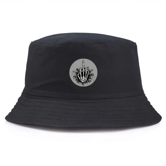 Black Bucket Hat with Hand Gesture Print Summer Fisherman Fishing Hat For Men Women