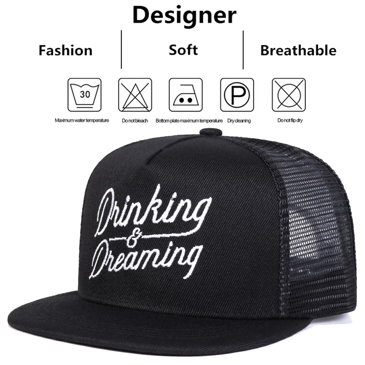 Unisex DRINKING DREAMING Embroidery Hip-hop Net Hats Baseball Caps Sunscreen Hat Cap Snapback Cap