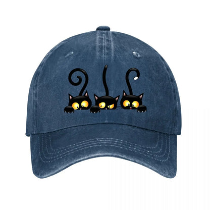 Halloween Black Cats Yellow Eyes Claws New Vintage Washed Cotton Baseball Cap