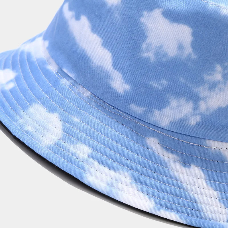 Cotton Blue Sky And White Clouds Print Bucket Hat