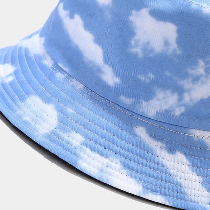 Cotton Blue Sky And White Clouds Print Bucket Hat