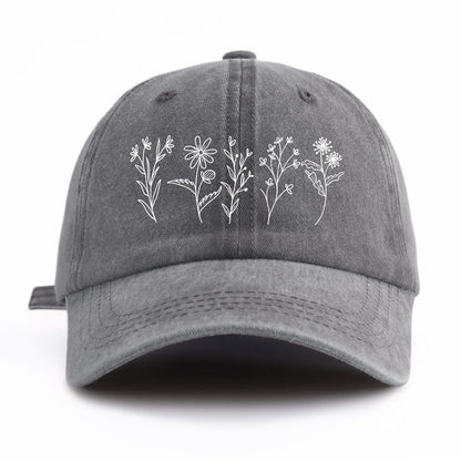 Flowers Print Washed Baseball Cap for Adults