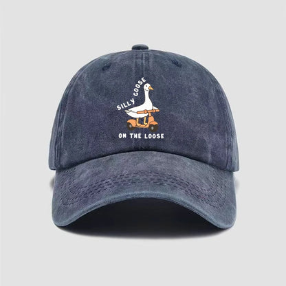 Skateboarding Duck Print Washed Baseball Cap