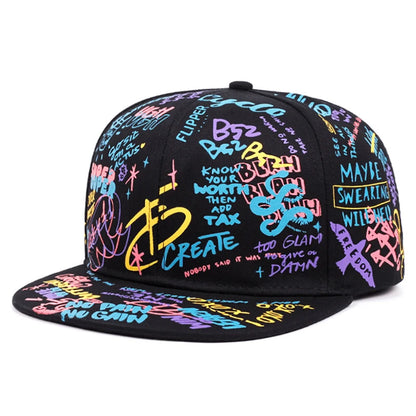 Flat Edge Hat Color Graffiti Letter Printed Snapback Hat