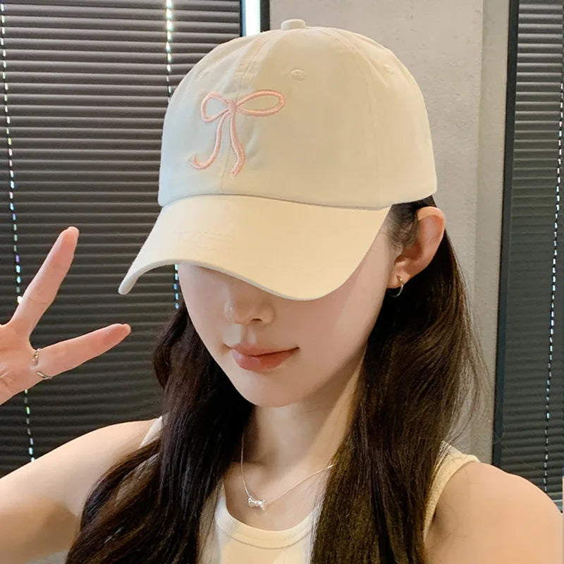 Korean Bow Baseball Cap Women Y2K Pink Bows Embroidered