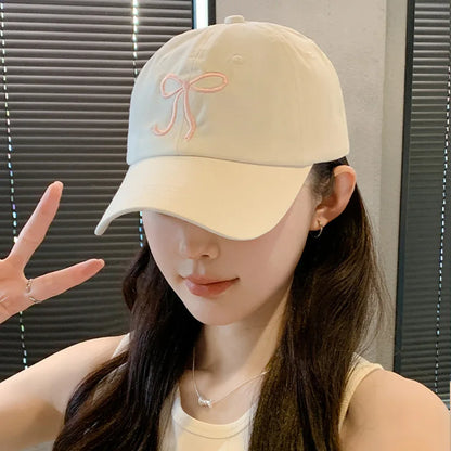 Korean Bow Baseball Cap Women Y2K Pink Bows Embroidered