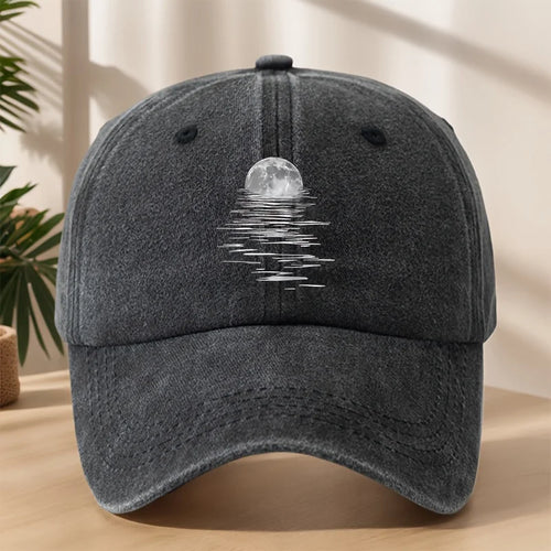 MAKEFGE Vintage Washed Soft-Top Cap with Moon & Starry Night Sky Print Baseball Hat