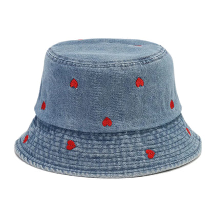 Spring Summer Strawberry Embroidery Denim Jeans Bucket Hat For Men Women