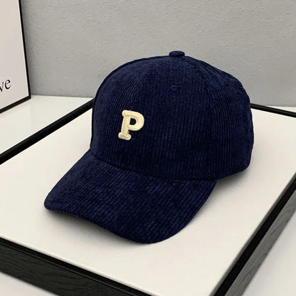 Autumn And Winter Warm Corduroy Baseball Cap With Letter Stickers