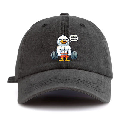 Funny Gym Duck Baseball Cap - No Pain No Gain Workout Hat