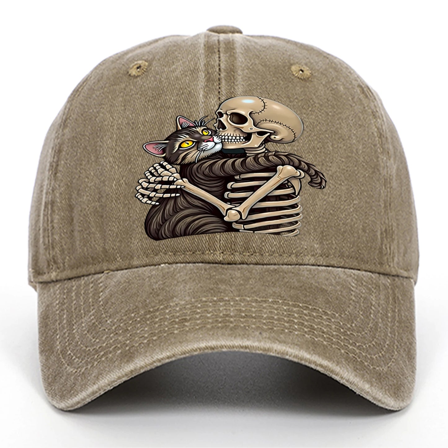 Cat And Skeleton Printed Baseball Hat For Men And Women