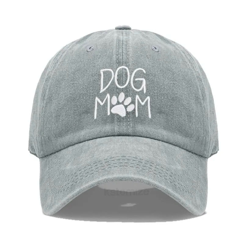 Vintage Washed Cotton DoG MOM Embroidery Baseball Cap For Men Women