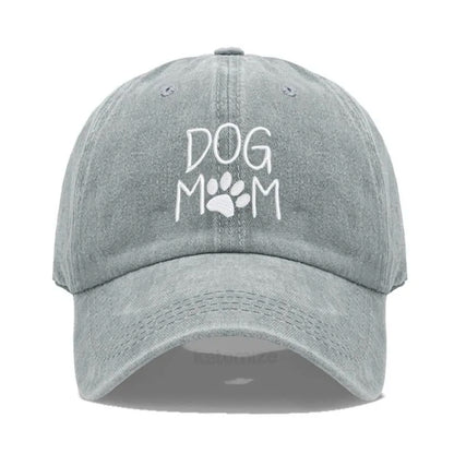 Vintage Washed Cotton DoG MOM Embroidery Baseball Cap For Men Women