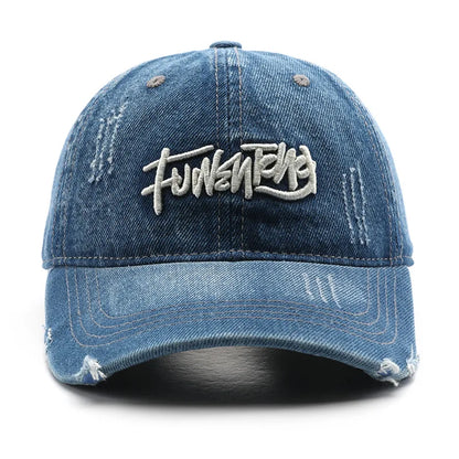 Japanese Retro Washed Denim Letter Embroidered Cap Outdoor Sports Men Baseball Cap