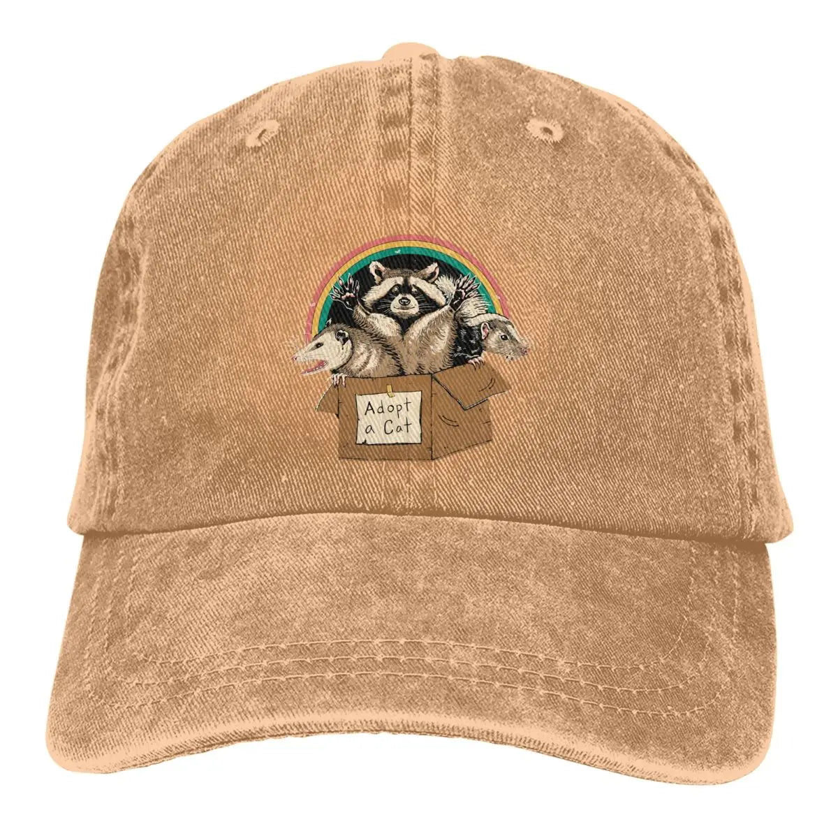 Washed Men's Baseball Cap Adopt Forbidden Cats Raccoon Mammal