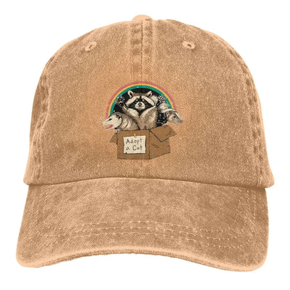 Washed Men's Baseball Cap Adopt Forbidden Cats Raccoon Mammal